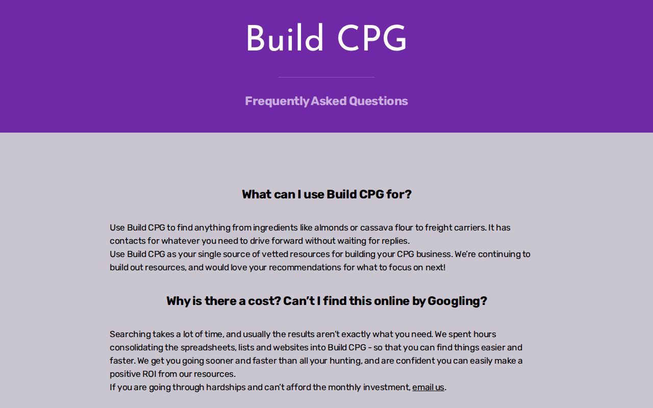 Build CPG FAQ